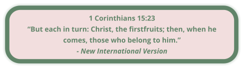 1 Corinthians 15:23 “But each in turn: Christ, the firstfruits; then, when he comes, those who belong to him.” - New International Version